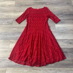 Signature by Sangria Dress Women Sz 14 Red Lace Lined Holiday Party Love Boho